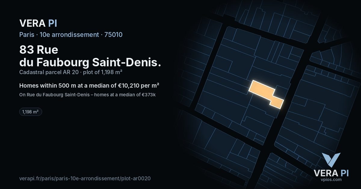 83 Rue du Faubourg Saint-Denis, 10e arrondissement at night – the plot lit, the parcels around coloured by the prices near them