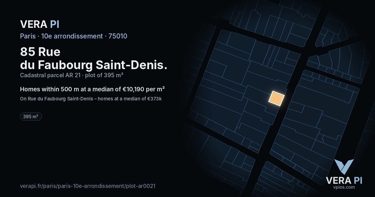 85 Rue du Faubourg Saint-Denis, 10e arrondissement at night – the plot lit, the parcels around coloured by the prices near them