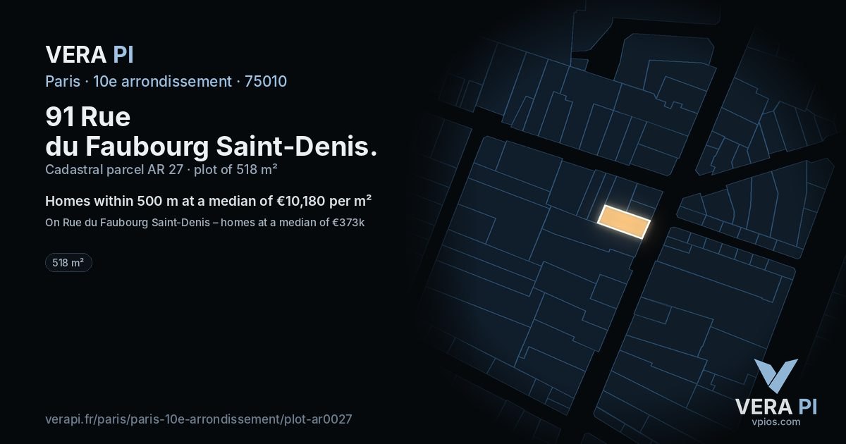 91 Rue du Faubourg Saint-Denis, 10e arrondissement at night – the plot lit, the parcels around coloured by the prices near them