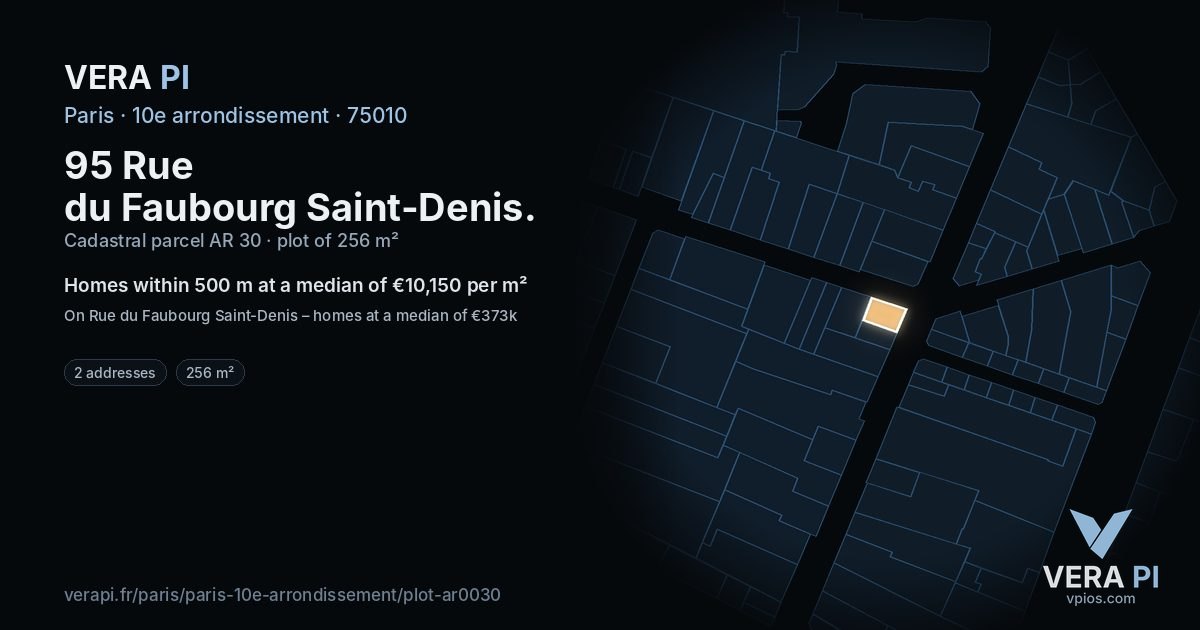 95 Rue du Faubourg Saint-Denis, 10e arrondissement at night – the plot lit, the parcels around coloured by the prices near them