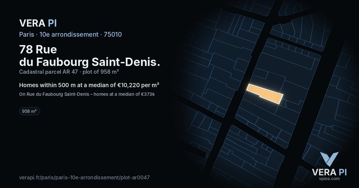 78 Rue du Faubourg Saint-Denis, 10e arrondissement at night – the plot lit, the parcels around coloured by the prices near them
