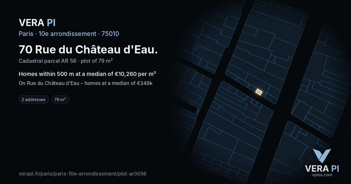 70 Rue du Château d'Eau, 10e arrondissement at night – the plot lit, the parcels around coloured by the prices near them