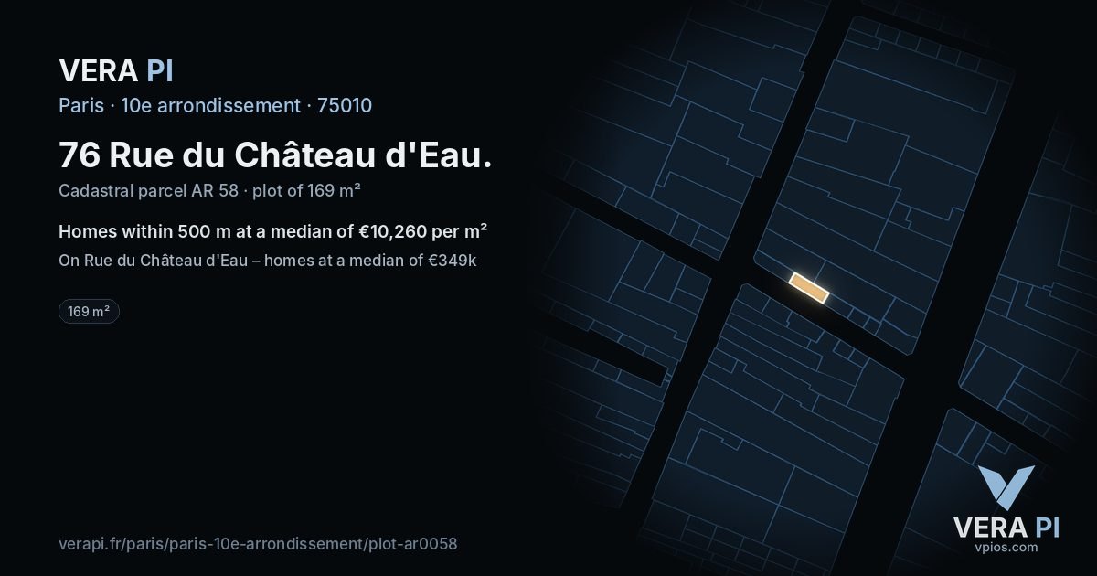 76 Rue du Château d'Eau, 10e arrondissement at night – the plot lit, the parcels around coloured by the prices near them