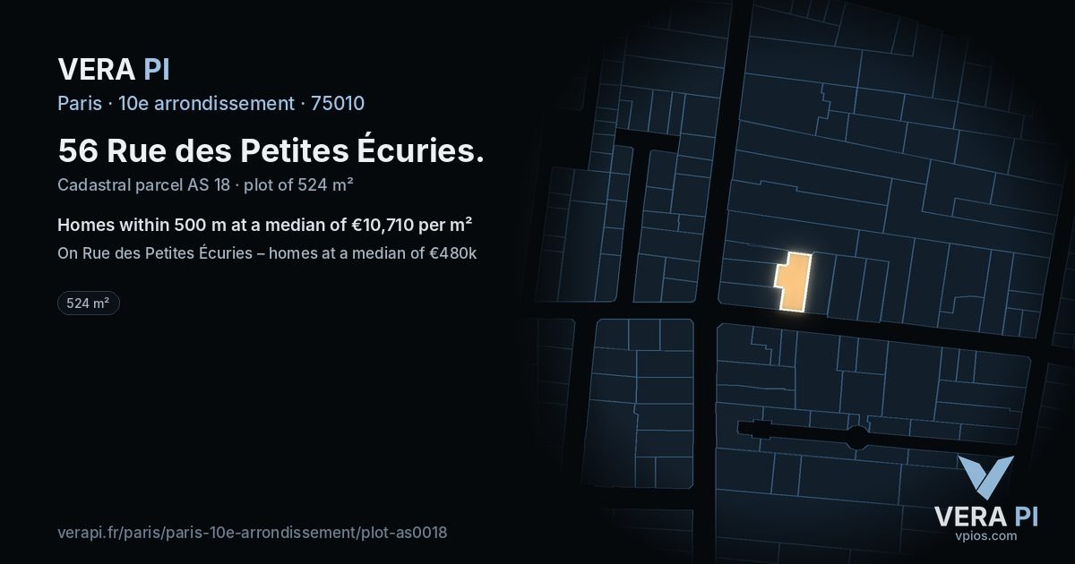 56 Rue des Petites Écuries, 10e arrondissement at night – the plot lit, the parcels around coloured by the prices near them