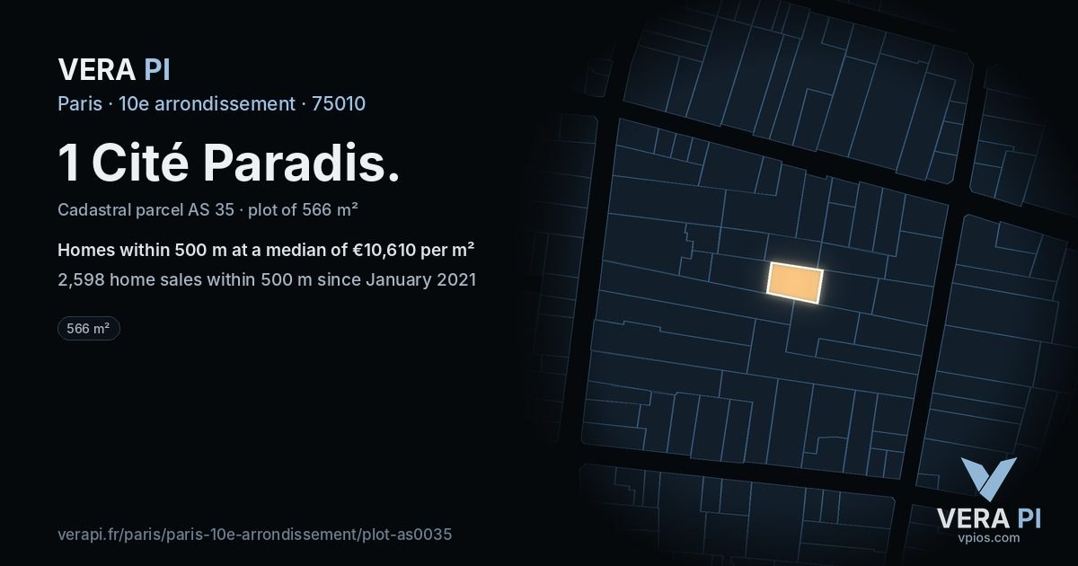 1 Cité Paradis, 10e arrondissement at night – the plot lit, the parcels around coloured by the prices near them