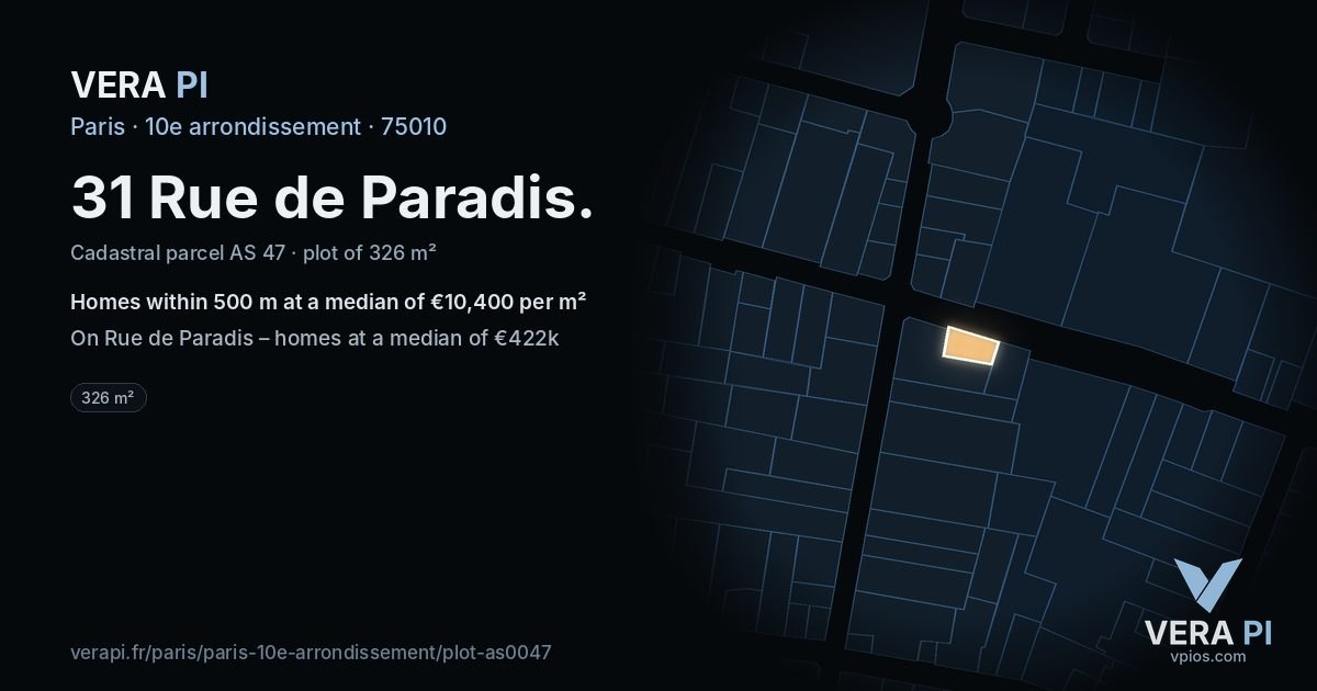 31 Rue de Paradis, 10e arrondissement at night – the plot lit, the parcels around coloured by the prices near them