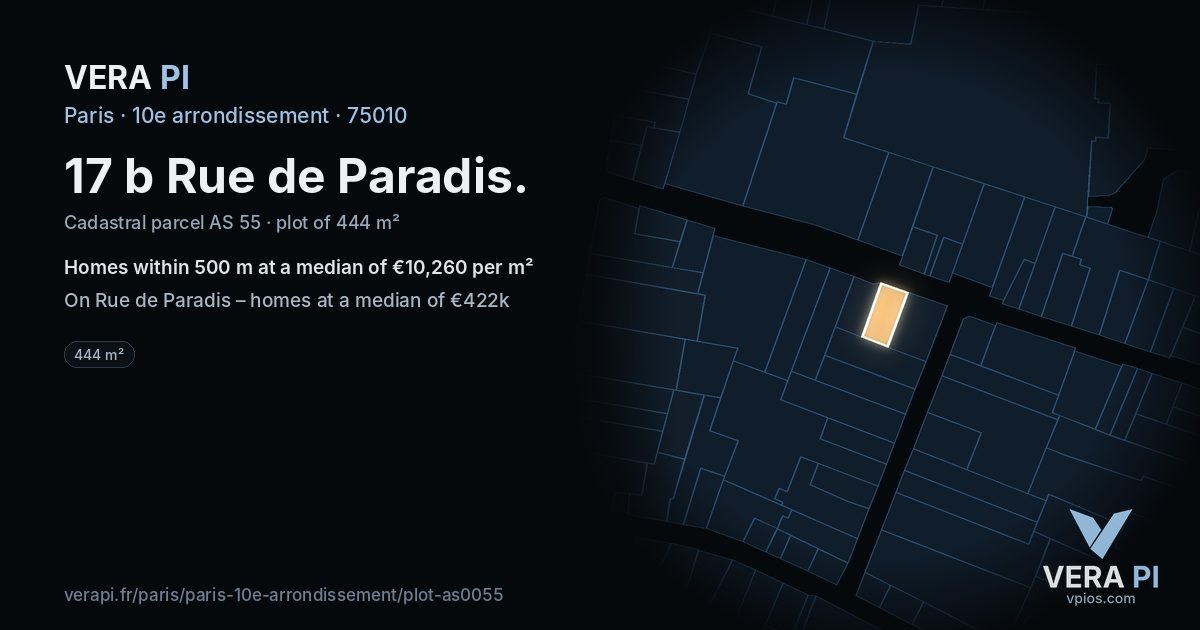 17 b Rue de Paradis, 10e arrondissement at night – the plot lit, the parcels around coloured by the prices near them