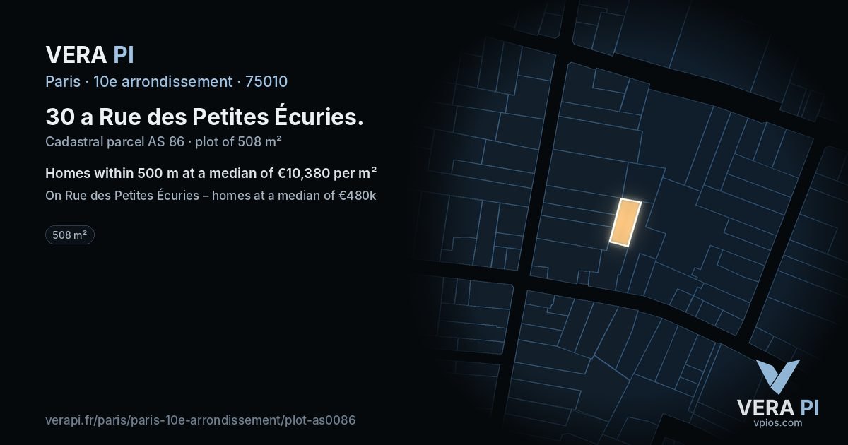 30 a Rue des Petites Écuries, 10e arrondissement at night – the plot lit, the parcels around coloured by the prices near them