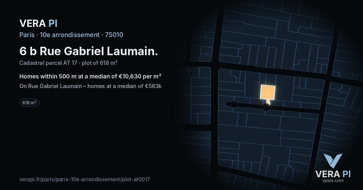 6 b Rue Gabriel Laumain, 10e arrondissement at night – the plot lit, the parcels around coloured by the prices near them
