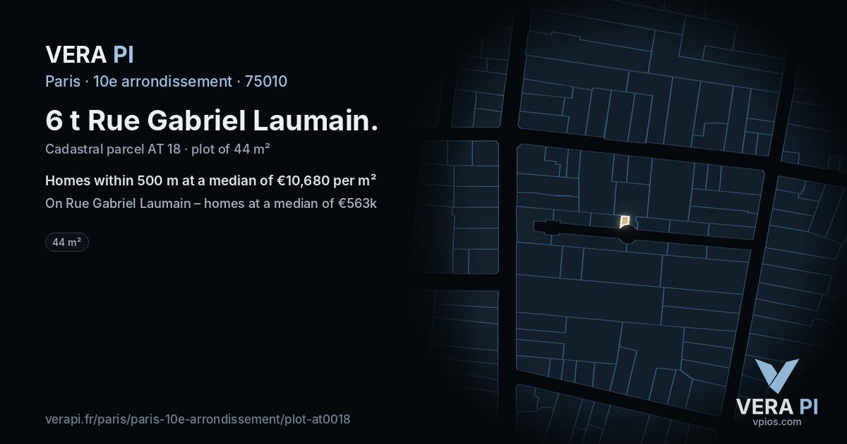 6 t Rue Gabriel Laumain, 10e arrondissement at night – the plot lit, the parcels around coloured by the prices near them