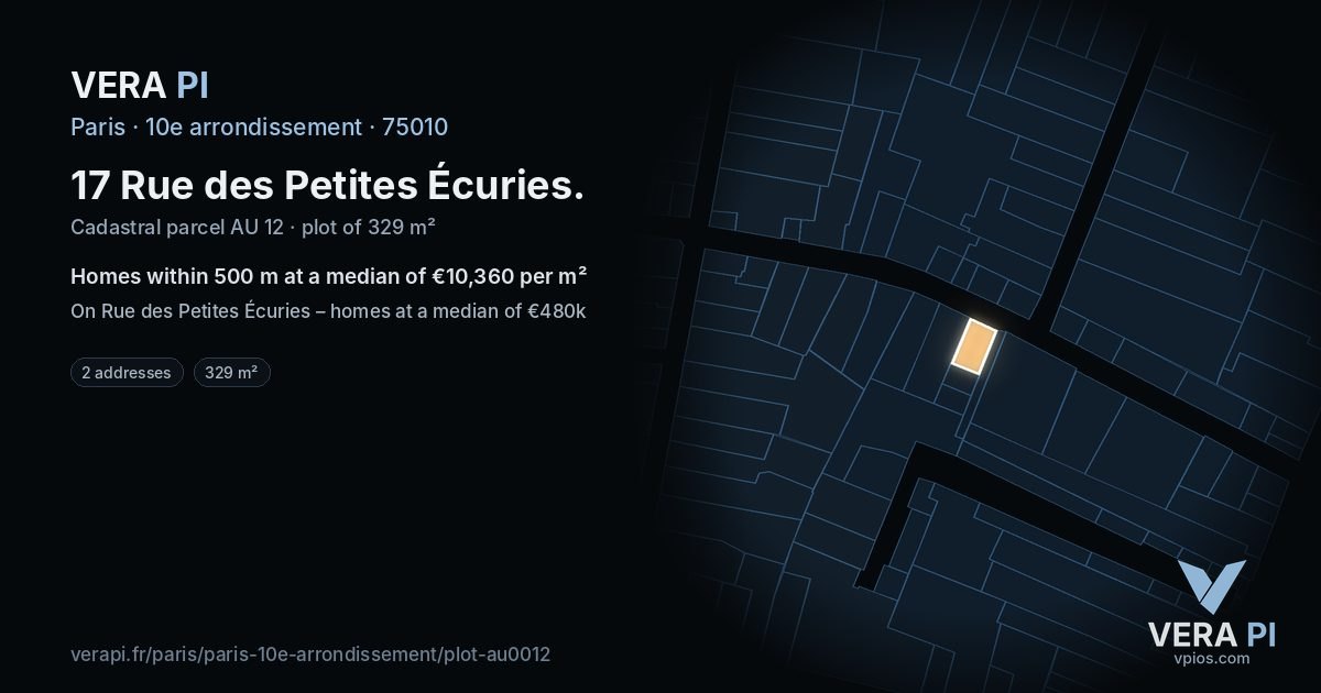 17 Rue des Petites Écuries, 10e arrondissement at night – the plot lit, the parcels around coloured by the prices near them