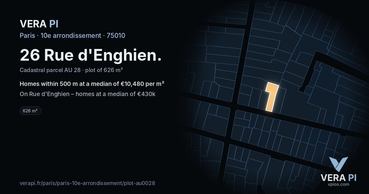 26 Rue d'Enghien, 10e arrondissement at night – the plot lit, the parcels around coloured by the prices near them