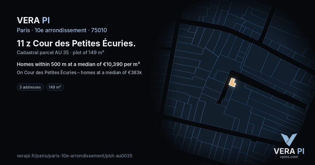 11 z Cour des Petites Écuries, 10e arrondissement at night – the plot lit, the parcels around coloured by the prices near them