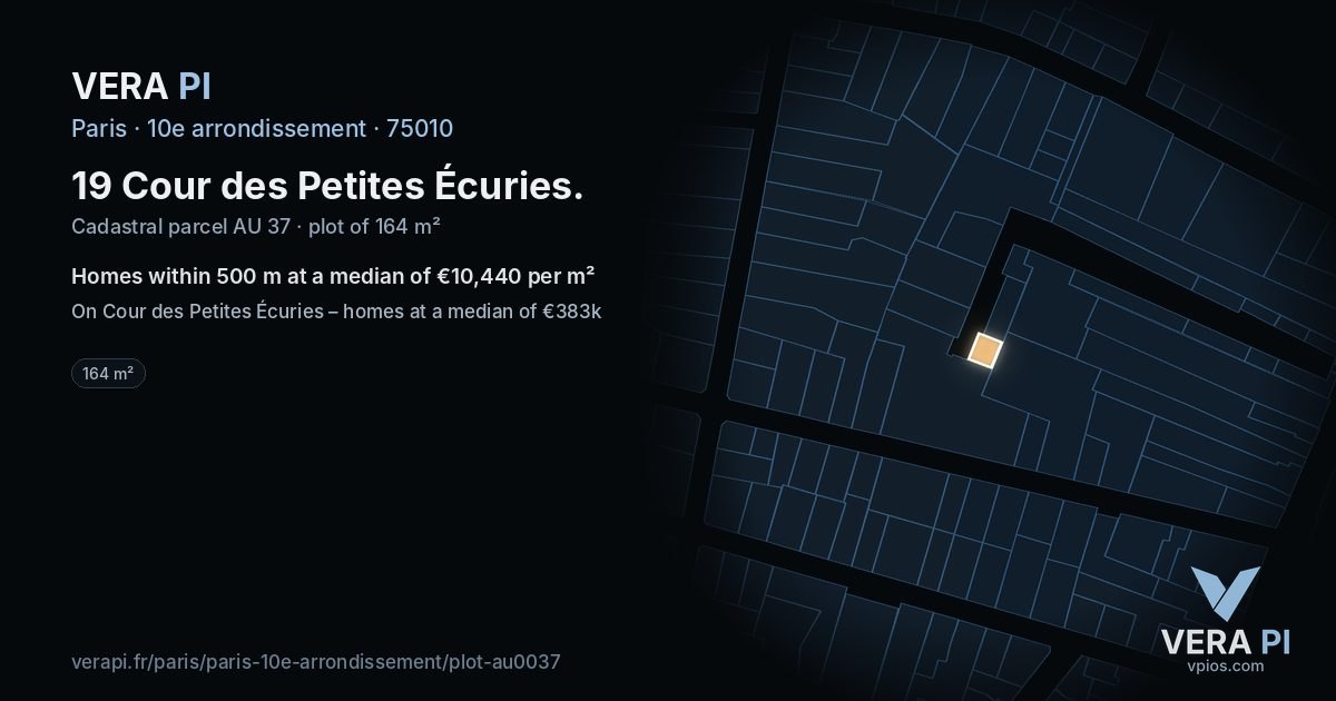 19 Cour des Petites Écuries, 10e arrondissement at night – the plot lit, the parcels around coloured by the prices near them