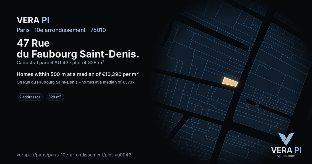 47 Rue du Faubourg Saint-Denis, 10e arrondissement at night – the plot lit, the parcels around coloured by the prices near them