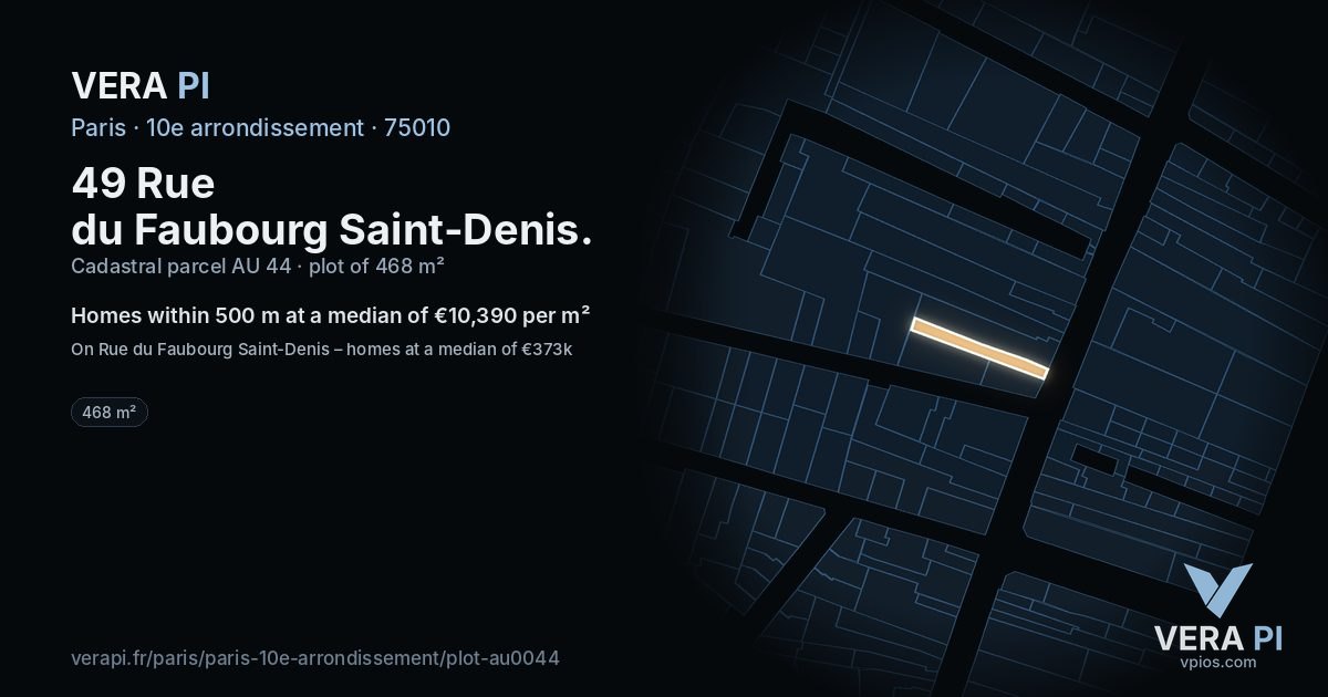 49 Rue du Faubourg Saint-Denis, 10e arrondissement at night – the plot lit, the parcels around coloured by the prices near them
