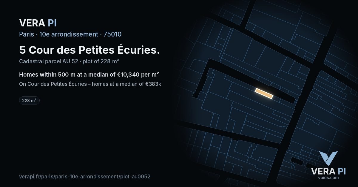5 Cour des Petites Écuries, 10e arrondissement at night – the plot lit, the parcels around coloured by the prices near them