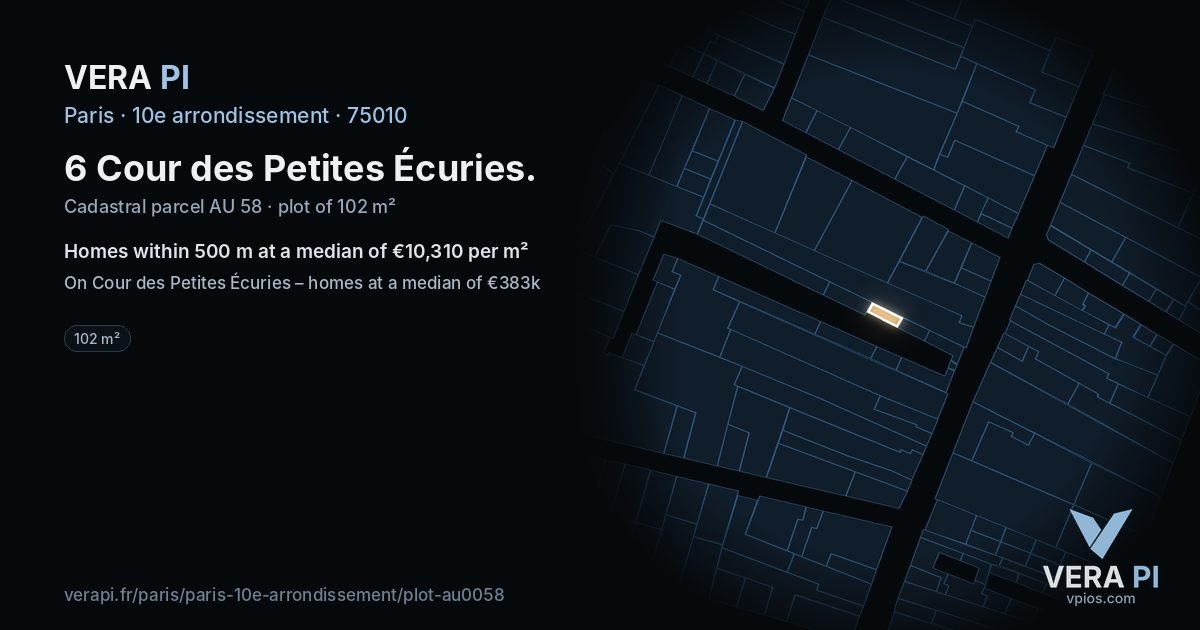 6 Cour des Petites Écuries, 10e arrondissement at night – the plot lit, the parcels around coloured by the prices near them