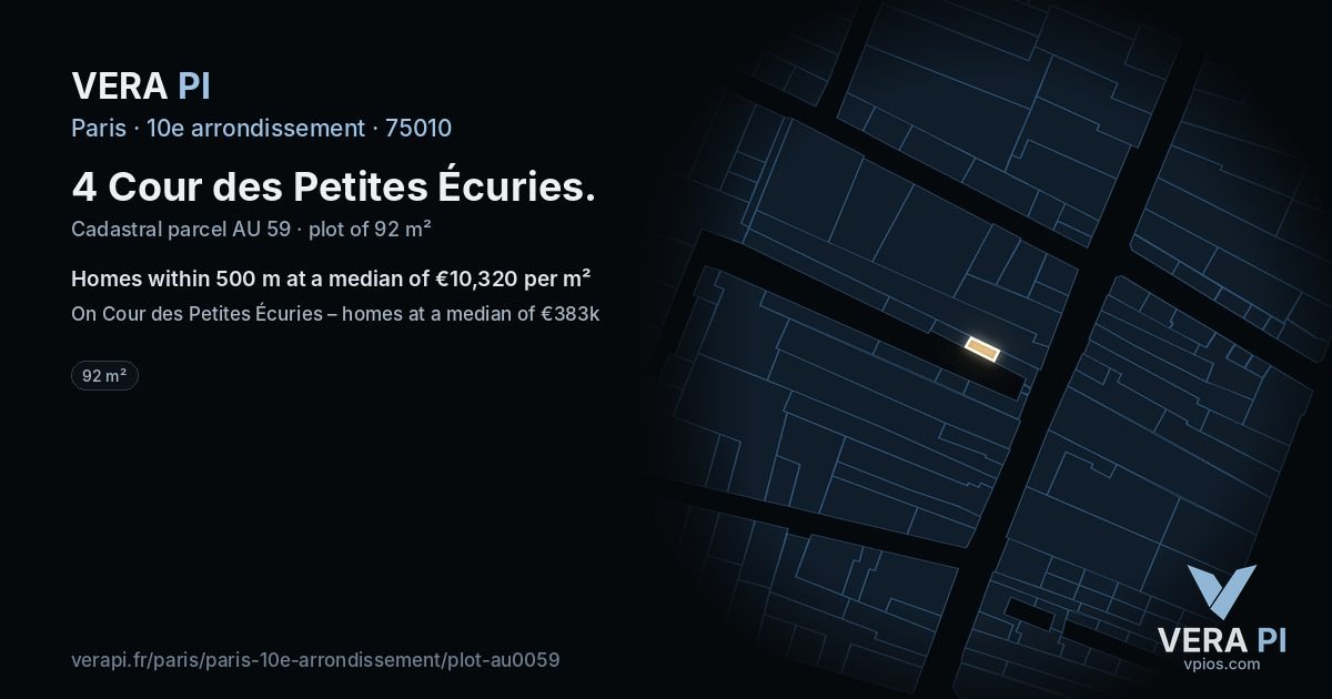 4 Cour des Petites Écuries, 10e arrondissement at night – the plot lit, the parcels around coloured by the prices near them