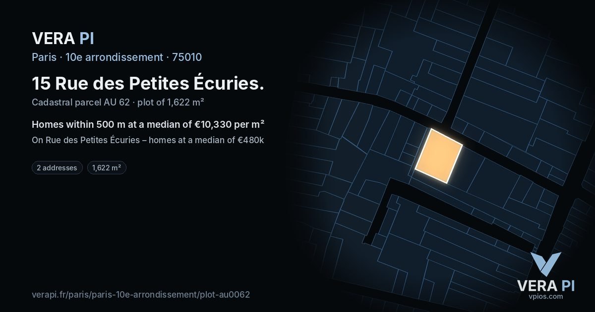 15 Rue des Petites Écuries, 10e arrondissement at night – the plot lit, the parcels around coloured by the prices near them