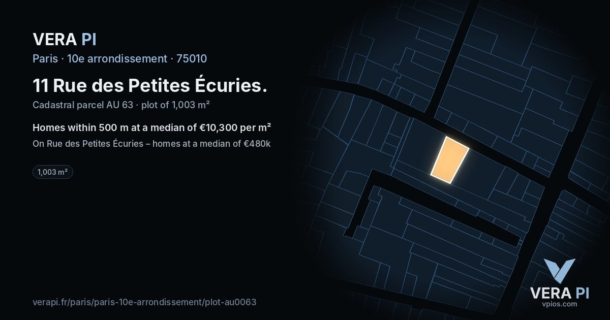 11 Rue des Petites Écuries, 10e arrondissement at night – the plot lit, the parcels around coloured by the prices near them