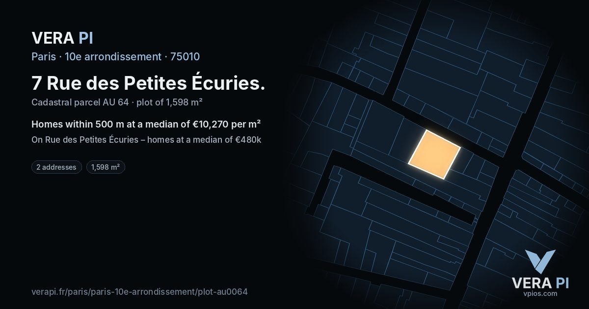 7 Rue des Petites Écuries, 10e arrondissement at night – the plot lit, the parcels around coloured by the prices near them