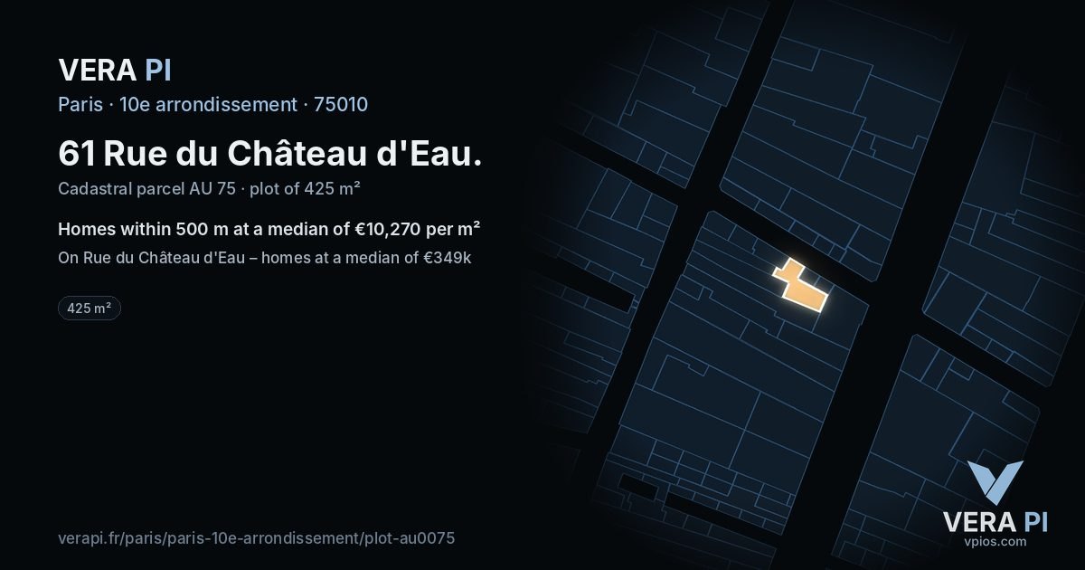 61 Rue du Château d'Eau, 10e arrondissement at night – the plot lit, the parcels around coloured by the prices near them