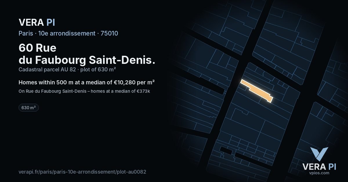 60 Rue du Faubourg Saint-Denis, 10e arrondissement at night – the plot lit, the parcels around coloured by the prices near them