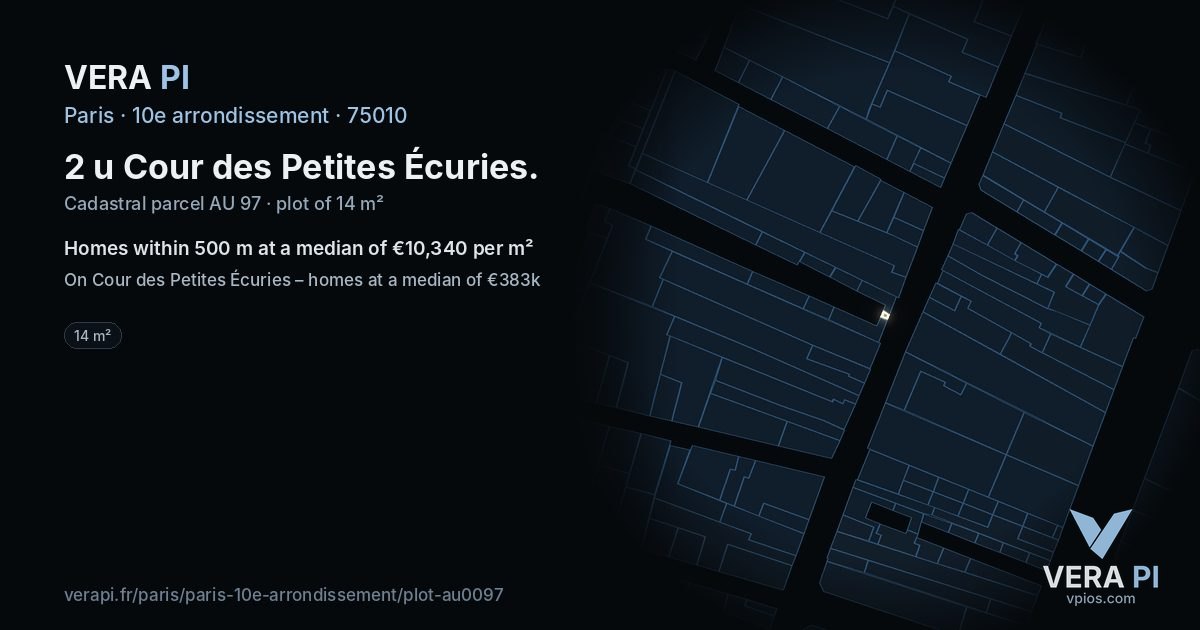 2 u Cour des Petites Écuries, 10e arrondissement at night – the plot lit, the parcels around coloured by the prices near them