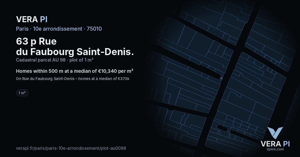 63 p Rue du Faubourg Saint-Denis, 10e arrondissement at night – the plot lit, the parcels around coloured by the prices near them