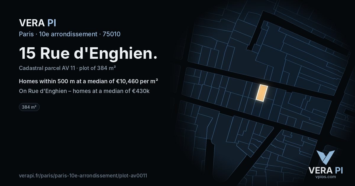 15 Rue d'Enghien, 10e arrondissement at night – the plot lit, the parcels around coloured by the prices near them