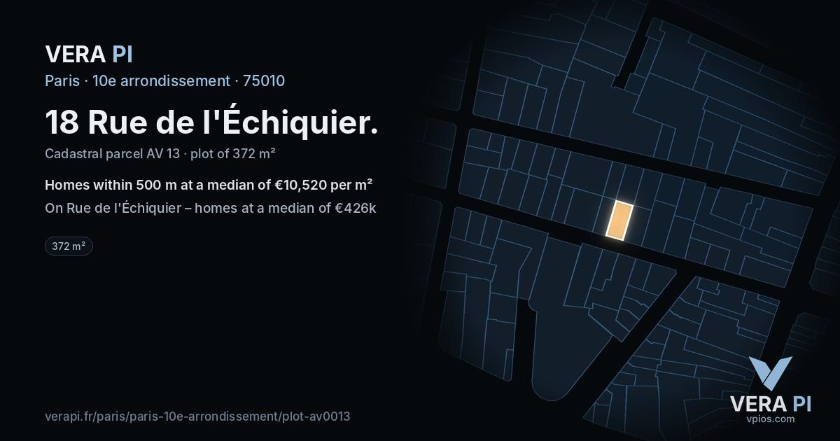 18 Rue de l'Échiquier, 10e arrondissement at night – the plot lit, the parcels around coloured by the prices near them