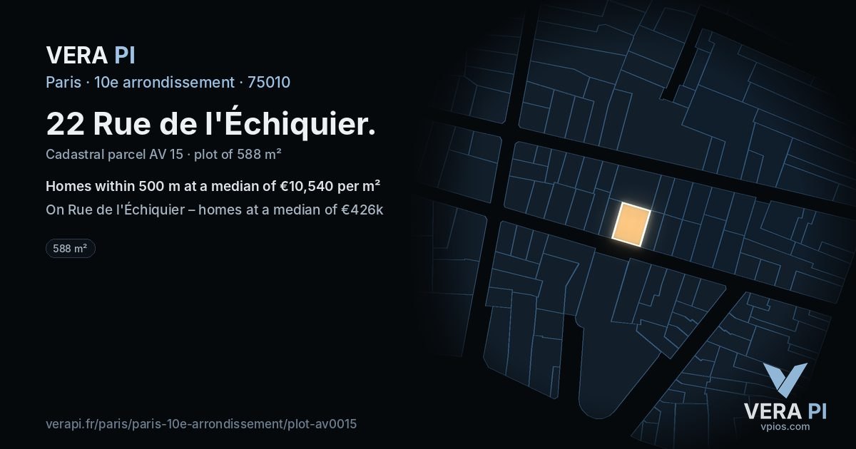 22 Rue de l'Échiquier, 10e arrondissement at night – the plot lit, the parcels around coloured by the prices near them