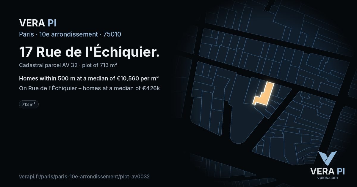 17 Rue de l'Échiquier, 10e arrondissement at night – the plot lit, the parcels around coloured by the prices near them