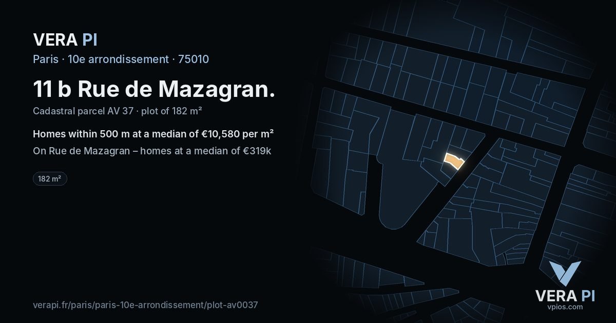 11 b Rue de Mazagran, 10e arrondissement at night – the plot lit, the parcels around coloured by the prices near them