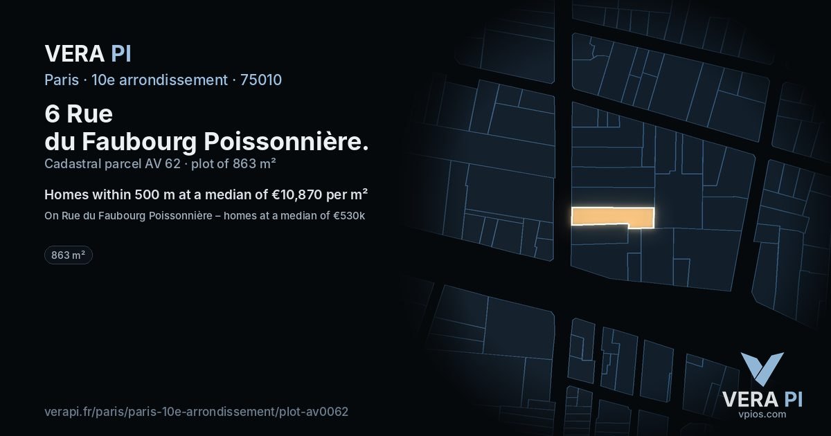 6 Rue du Faubourg Poissonnière, 10e arrondissement at night – the plot lit, the parcels around coloured by the prices near them