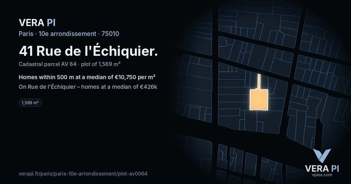 41 Rue de l'Échiquier, 10e arrondissement at night – the plot lit, the parcels around coloured by the prices near them