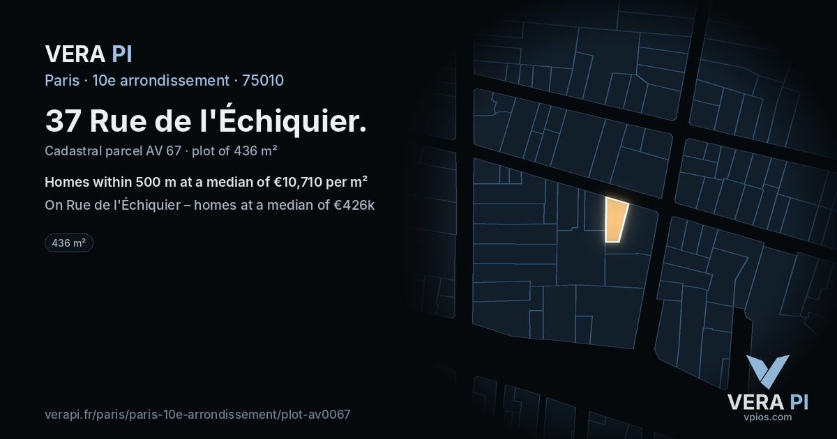 37 Rue de l'Échiquier, 10e arrondissement at night – the plot lit, the parcels around coloured by the prices near them