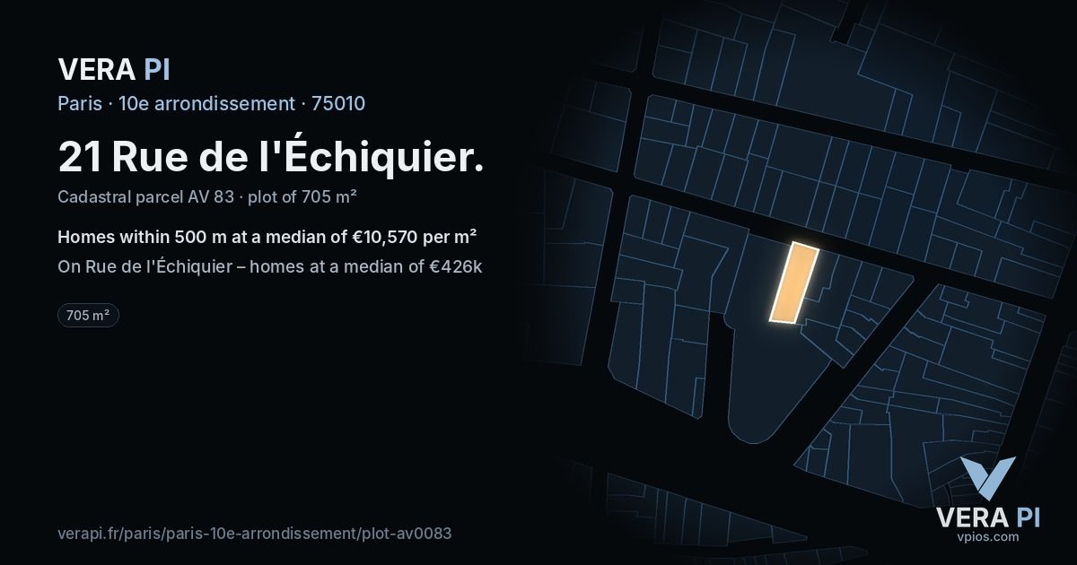 21 Rue de l'Échiquier, 10e arrondissement at night – the plot lit, the parcels around coloured by the prices near them