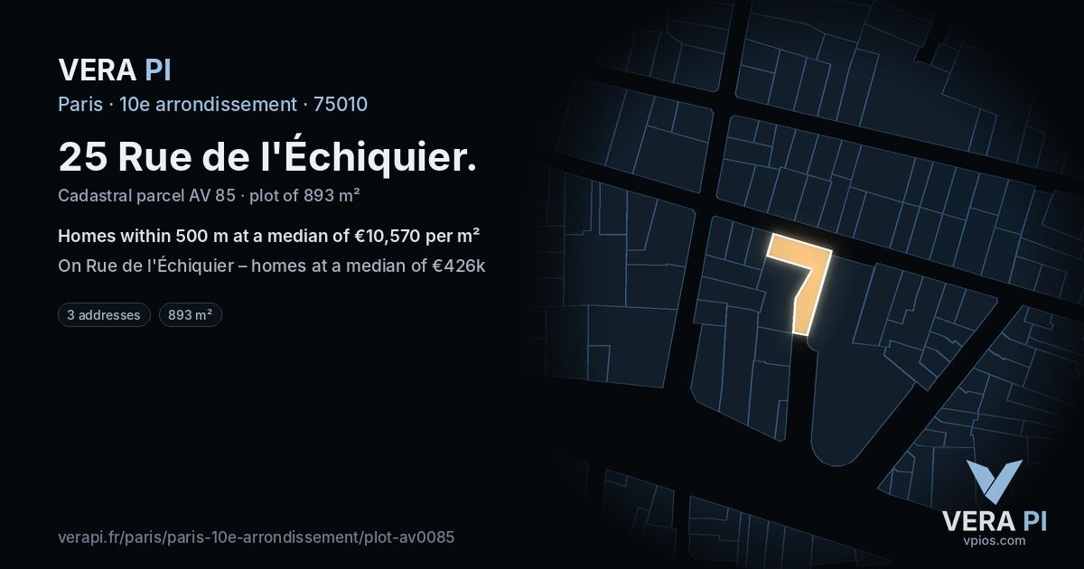 25 Rue de l'Échiquier, 10e arrondissement at night – the plot lit, the parcels around coloured by the prices near them