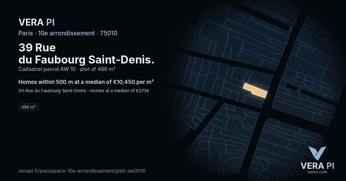39 Rue du Faubourg Saint-Denis, 10e arrondissement at night – the plot lit, the parcels around coloured by the prices near them