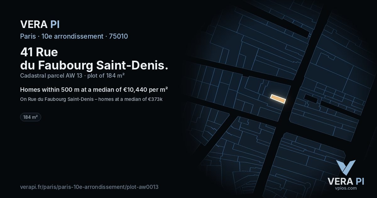 41 Rue du Faubourg Saint-Denis, 10e arrondissement at night – the plot lit, the parcels around coloured by the prices near them