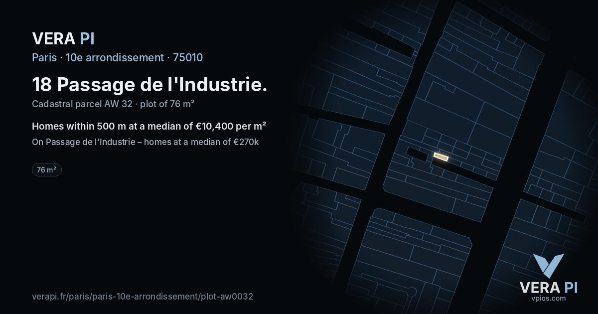 18 Passage de l'Industrie, 10e arrondissement at night – the plot lit, the parcels around coloured by the prices near them
