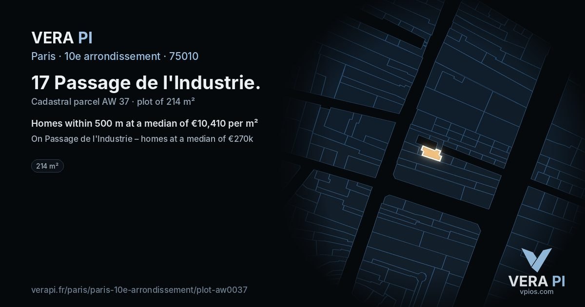 17 Passage de l'Industrie, 10e arrondissement at night – the plot lit, the parcels around coloured by the prices near them