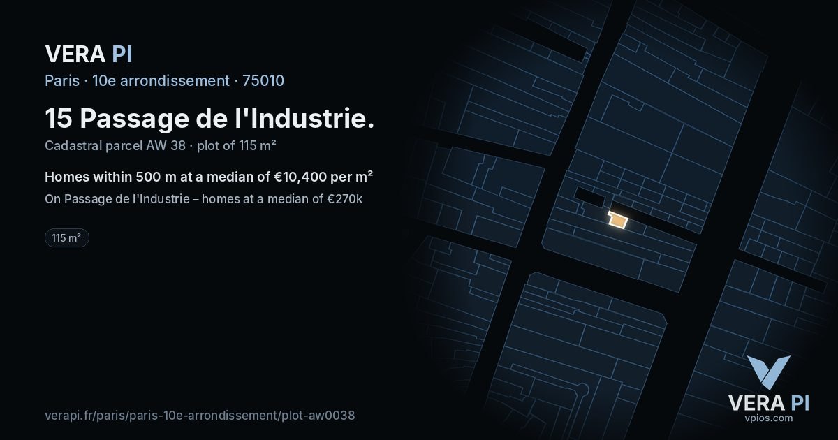 15 Passage de l'Industrie, 10e arrondissement at night – the plot lit, the parcels around coloured by the prices near them