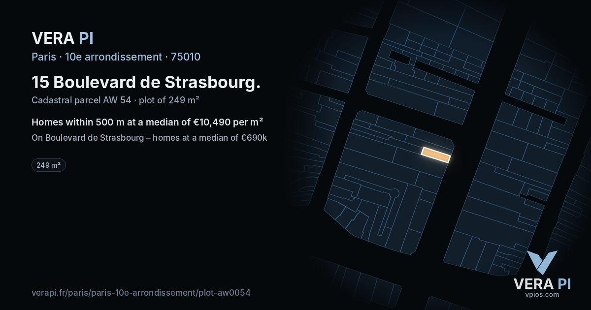 15 Boulevard de Strasbourg, 10e arrondissement at night – the plot lit, the parcels around coloured by the prices near them