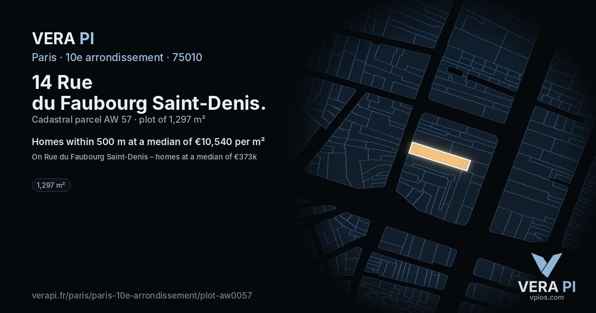 14 Rue du Faubourg Saint-Denis, 10e arrondissement at night – the plot lit, the parcels around coloured by the prices near them