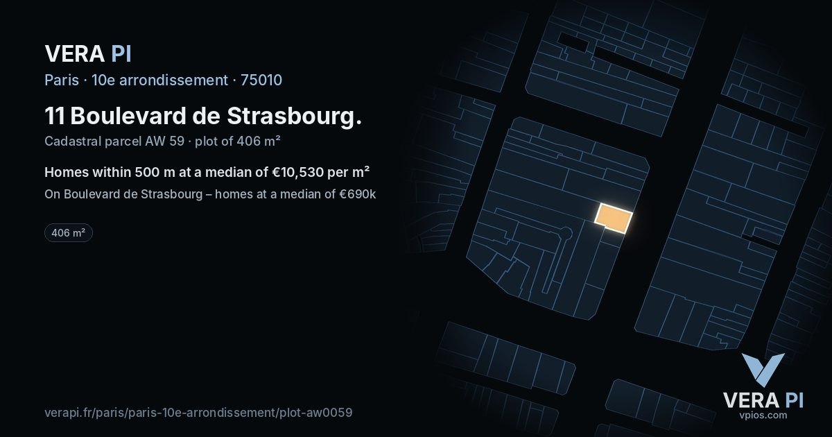 11 Boulevard de Strasbourg, 10e arrondissement at night – the plot lit, the parcels around coloured by the prices near them