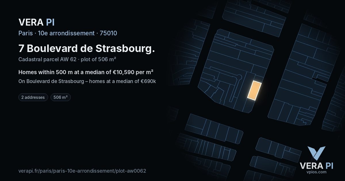 7 Boulevard de Strasbourg, 10e arrondissement at night – the plot lit, the parcels around coloured by the prices near them