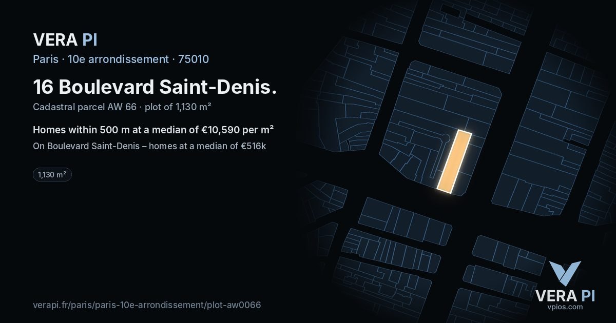 16 Boulevard Saint-Denis, 10e arrondissement at night – the plot lit, the parcels around coloured by the prices near them